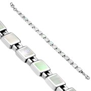 Mother of Pearl Small Square links Silver Bracelet