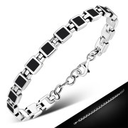 Black Onyx Small Square links Silver Bracelet
