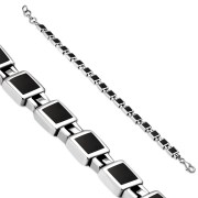 Black Onyx Small Square links Silver Bracelet