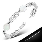 Mother Of Pearl Shell Oval Links Celtic Knot Silver Bracelet, cb291