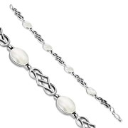 Mother Of Pearl Shell Oval Links Celtic Knot Silver Bracelet, cb291