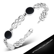 Black Onyx Oval Links Celtic Knot Silver Bracelet, cb291