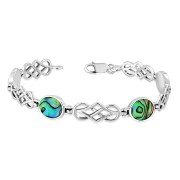 Abalone Shell Oval Links Celtic Knot Silver Bracelet, cb291