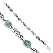 Abalone Shell Oval Links Celtic Knot Silver Bracelet, cb291