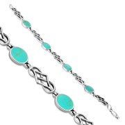 Turquoise Oval Links Celtic Knot Silver Bracelet, cb291