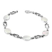 Mother Of Pearl Oval Links Celtic Knot Silver Bracelet, cb292