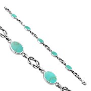 Turquoise Oval Links Celtic Knot Silver Bracelet, cb292
