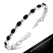 Black Onyx Oval links Silver Bracelet