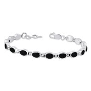 Black Onyx Oval links Silver Bracelet