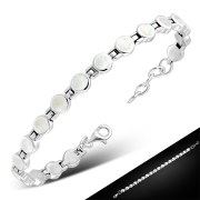 Mother Of Pearl Shell Round Circle Links Silver Bracelet, cb302