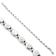 Mother Of Pearl Shell Round Circle Links Silver Bracelet, cb302