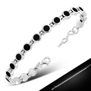 Black Onyx Round Circle Links Silver Bracelet, cb302