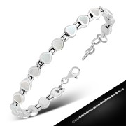 Mother Of Pearl Shell Love Heart Links Silver Bracelet, cb304