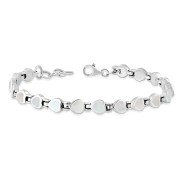 Mother Of Pearl Shell Love Heart Links Silver Bracelet, cb304