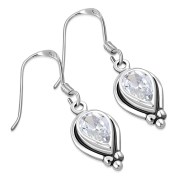 Clear CZ Ethnic Style Silver Earrings, e177