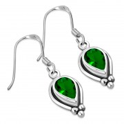 Ethnic Style Silver Earrings w Green CZ, e177
