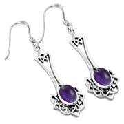 Amethyst Long Celtic Knot Silver Earrings - e184
