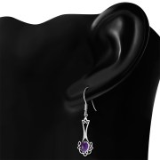 Amethyst Long Celtic Knot Silver Earrings - e184