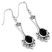 Black Onyx Long Celtic Knot Silver Earring Set - e184