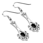 Black Onyx Long Celtic Knot Silver Earring Set - e184