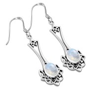 Long Rainbow Moonstone Celtic Knot Silver Earrings Set - e184