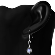 Long Rainbow Moonstone Celtic Knot Silver Earrings Set - e184