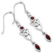 Garnet CZ Long Trinity Knot Dangling Silver Earrings - e213