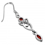 Garnet CZ Long Trinity Knot Dangling Silver Earrings - e213