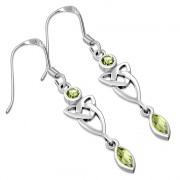 Peridot CZ Long Trinity Knot Sterling Silver Earrings - e213