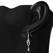 Peridot CZ Long Trinity Knot Sterling Silver Earrings - e213