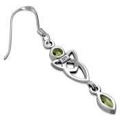 Peridot CZ Long Trinity Knot Sterling Silver Earrings - e213