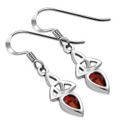 Garnet CZ Celtic Trinity Silver Earrings - e256