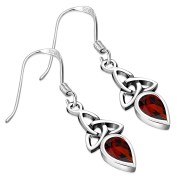 Garnet Stone Trinity Knot Silver Earrings - e256