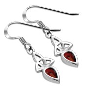 Garnet Stone Trinity Knot Silver Earrings - e256