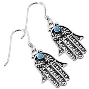 Synthetic Opal Hamsa Sterling Silver Earrings, e270