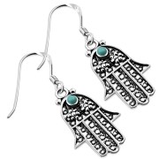 Hamsa Turquoise Silver Earrings, e270