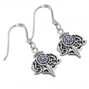 Amethyst CZ Scottish Thistle Earrings - e296