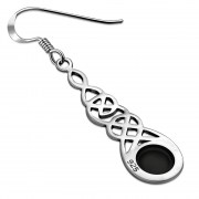 Black Onyx Celtic Long Earrings - e297