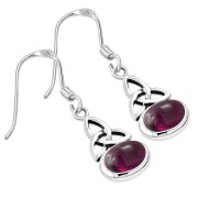 Garnet Stone Celtic Trinity Knot Silver Earrings - e300