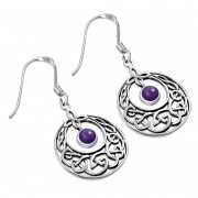 Amethyst Stone Celtic Knot Silver Earrings - e307