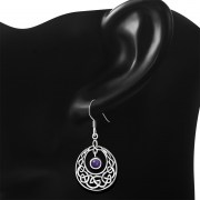 Amethyst Stone Celtic Knot Silver Earrings - e307
