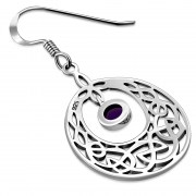 Amethyst Stone Celtic Knot Silver Earrings - e307