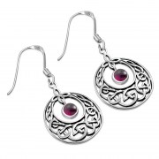Garnet Stone Celtic Knot Silver Earrings - e307
