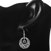 Garnet Stone Celtic Knot Silver Earrings - e307