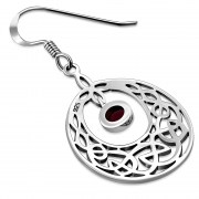 Garnet Stone Celtic Knot Silver Earrings - e307