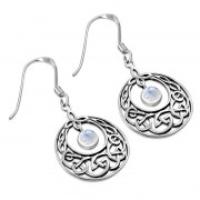 Rainbow Moonstone Celtic Knot Silver Earrings - e307