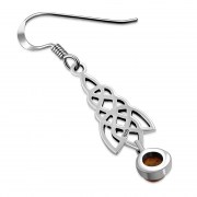 Dangle Amethyst Stone Celtic Knot Silver Earrings - e308