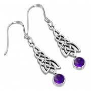 Dangle Amethyst Stone Celtic Knot Silver Earrings - e308