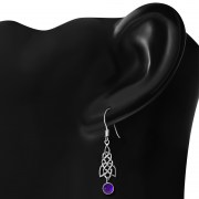 Dangle Amethyst Stone Celtic Knot Silver Earrings - e308