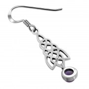 Dangle Amethyst Stone Celtic Knot Silver Earrings - e308
